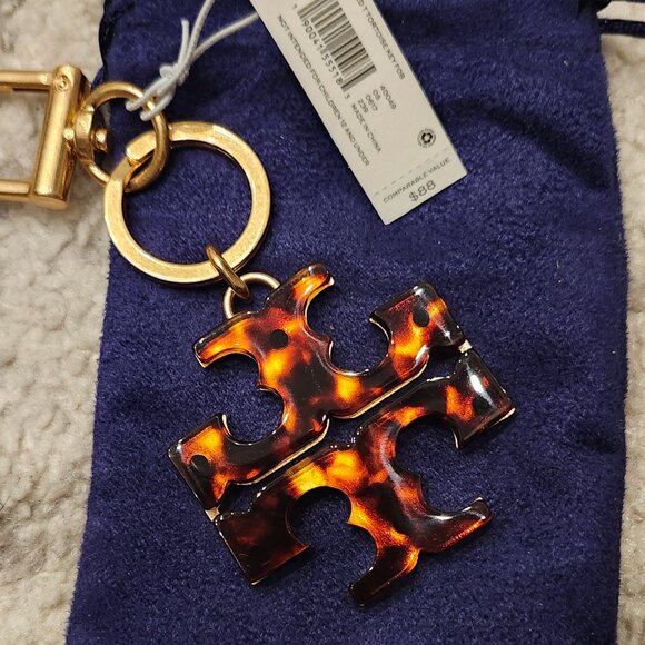 New Tory Burch Stacked T Tortoise Key Fob - Picture 1 of 5